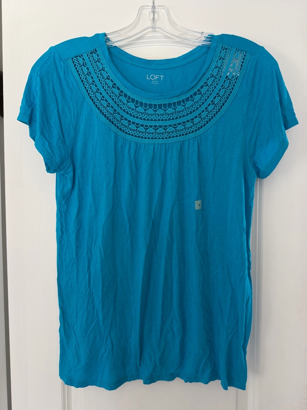 LOFT Outlet Women's Bright Teal Crochet Yoke Short Sleeve Tee